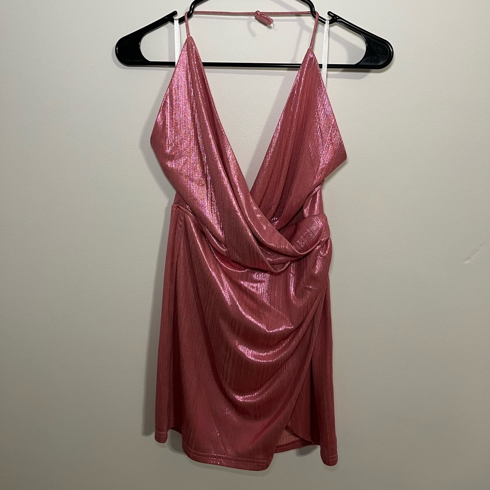 Superdown Shimmering Pink Backless Dress